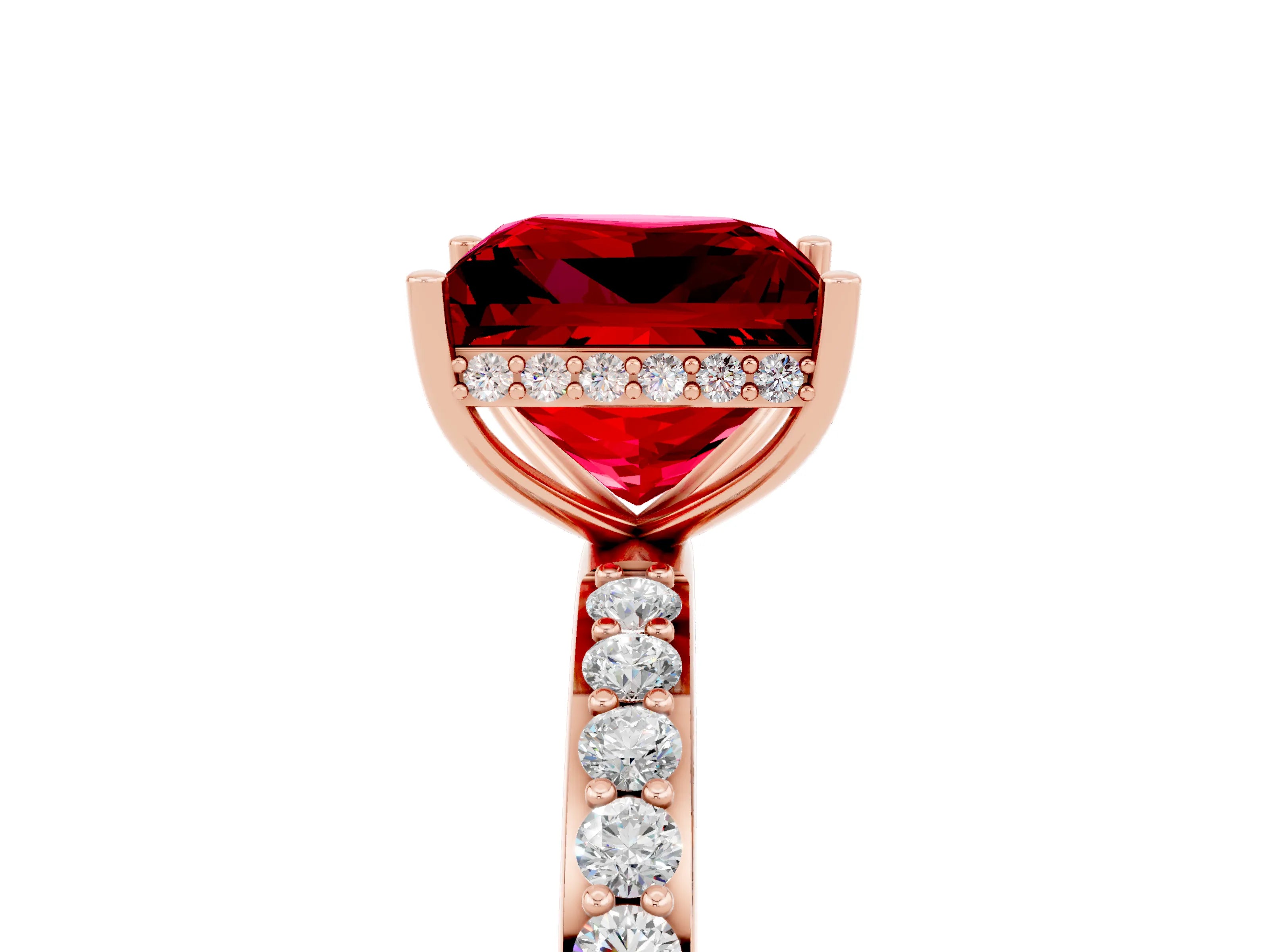 Rose gold Princess Cut Ruby Solitaire Ring with Pavé Band and Hidden Halo_17
