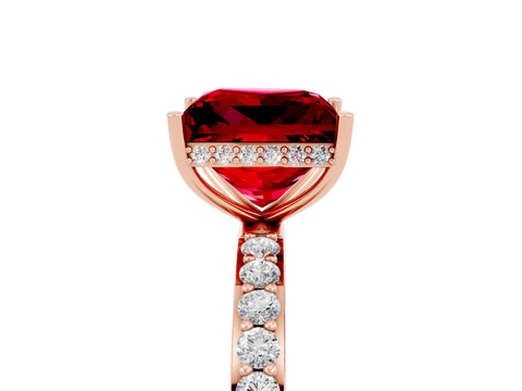 Rose gold Princess Cut Ruby Solitaire Ring with Pavé Band and Hidden Halo_17