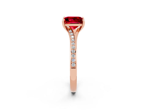 Rose gold Princess Cut Ruby Solitaire Ring with Pavé Band and Prong Setting_14