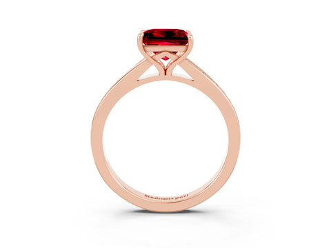 Rose gold Princess Cut Ruby Solitaire Ring with Pavé Band and Prong Setting_15