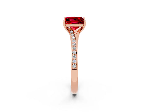 Rose gold Princess Cut Ruby Solitaire Ring with Pavé Band and Prong Setting_2