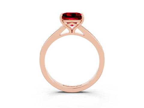 Rose gold Princess Cut Ruby Solitaire Ring with Pavé Band and Prong Setting_3