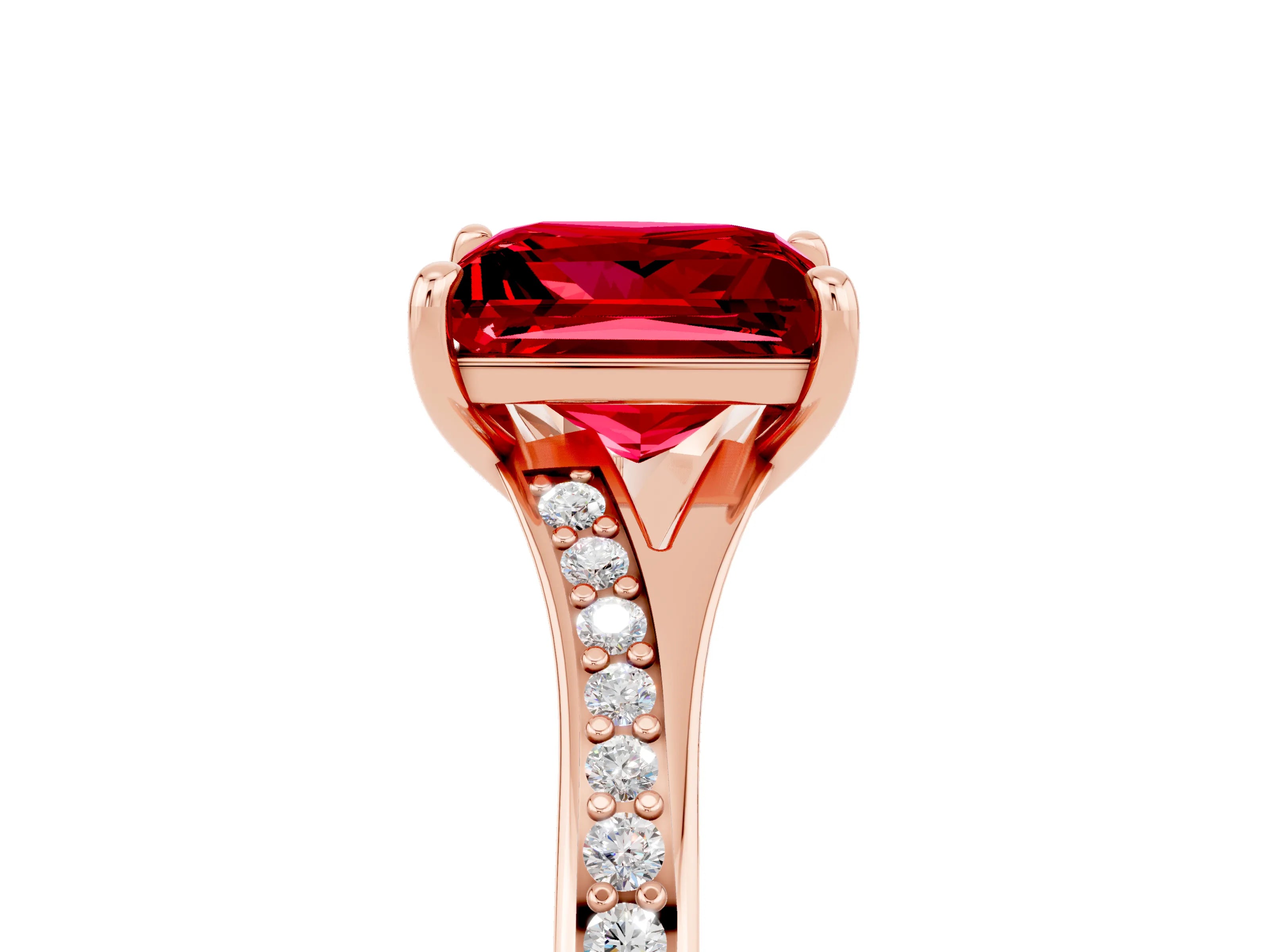 Rose gold Princess Cut Ruby Solitaire Ring with Pavé Band and Prong Setting_5