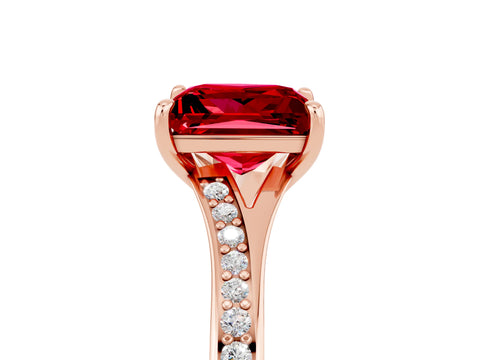 Rose gold Princess Cut Ruby Solitaire Ring with Pavé Band and Prong Setting_5