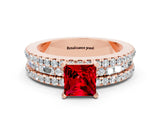 Rose gold Princess Cut Ruby Solitaire Ring with Pavé and Channel Set Band