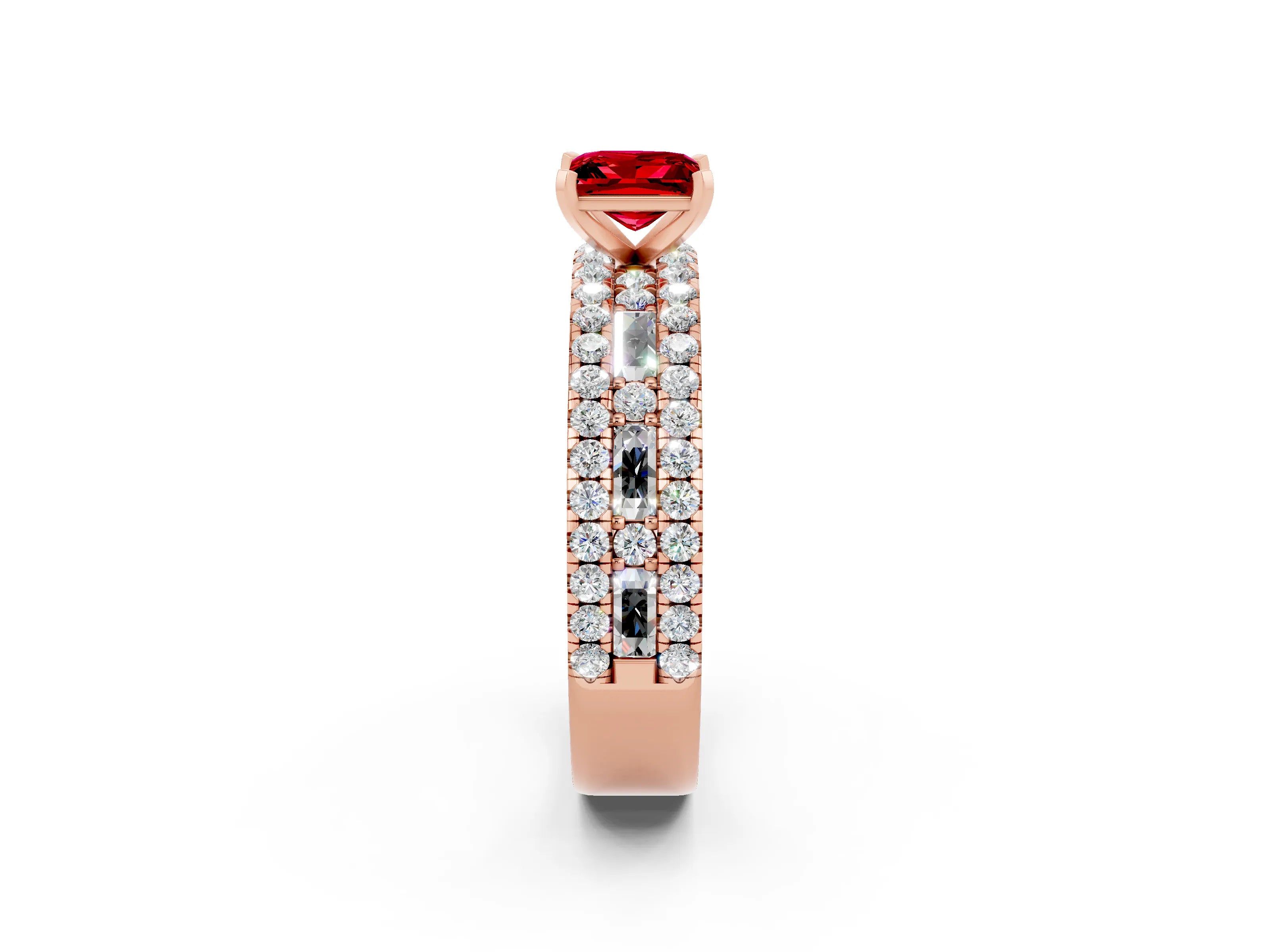 Rose gold Princess Cut Ruby Solitaire Ring with Pavé and Channel Set Band_2