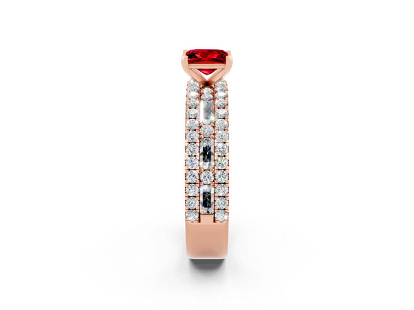 Rose gold Princess Cut Ruby Solitaire Ring with Pavé and Channel Set Band
