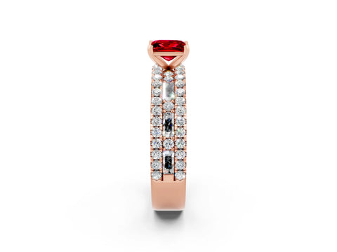 Rose gold Princess Cut Ruby Solitaire Ring with Pavé and Channel Set Band_2