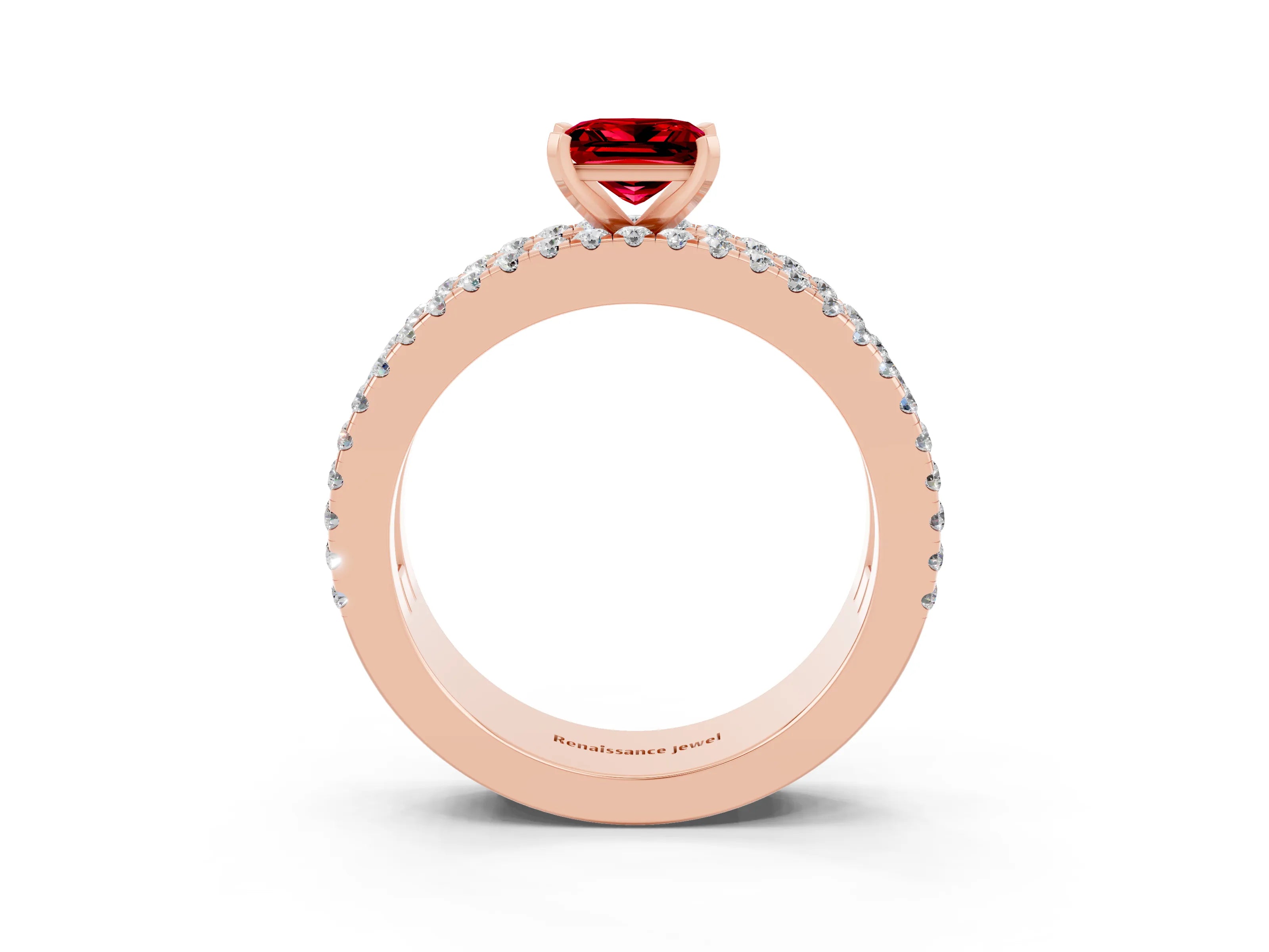 Rose gold Princess Cut Ruby Solitaire Ring with Pavé and Channel Set Band_3