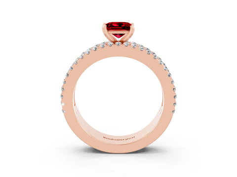 Rose gold Princess Cut Ruby Solitaire Ring with Pavé and Channel Set Band_3
