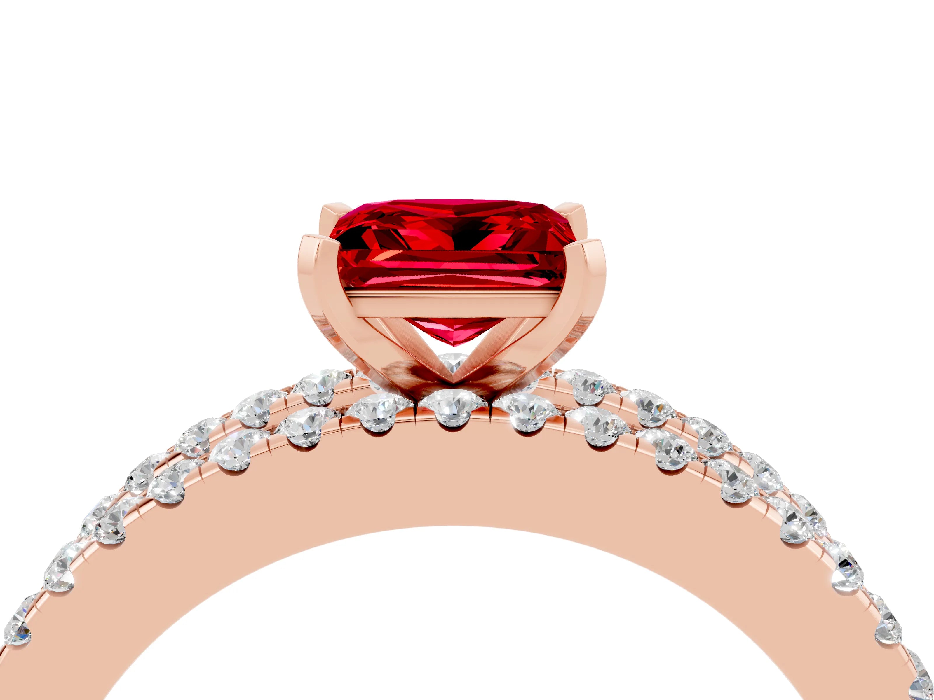 Rose gold Princess Cut Ruby Solitaire Ring with Pavé and Channel Set Band_4