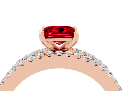Rose gold Princess Cut Ruby Solitaire Ring with Pavé and Channel Set Band_4