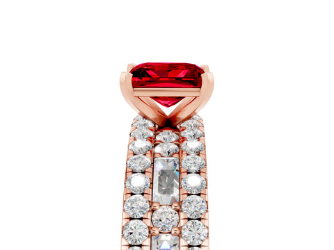 Rose gold Princess Cut Ruby Solitaire Ring with Pavé and Channel Set Band_5