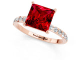 Rose gold Princess Cut Ruby Solitaire Ring with Pave Band and Four Prong Setting_25
