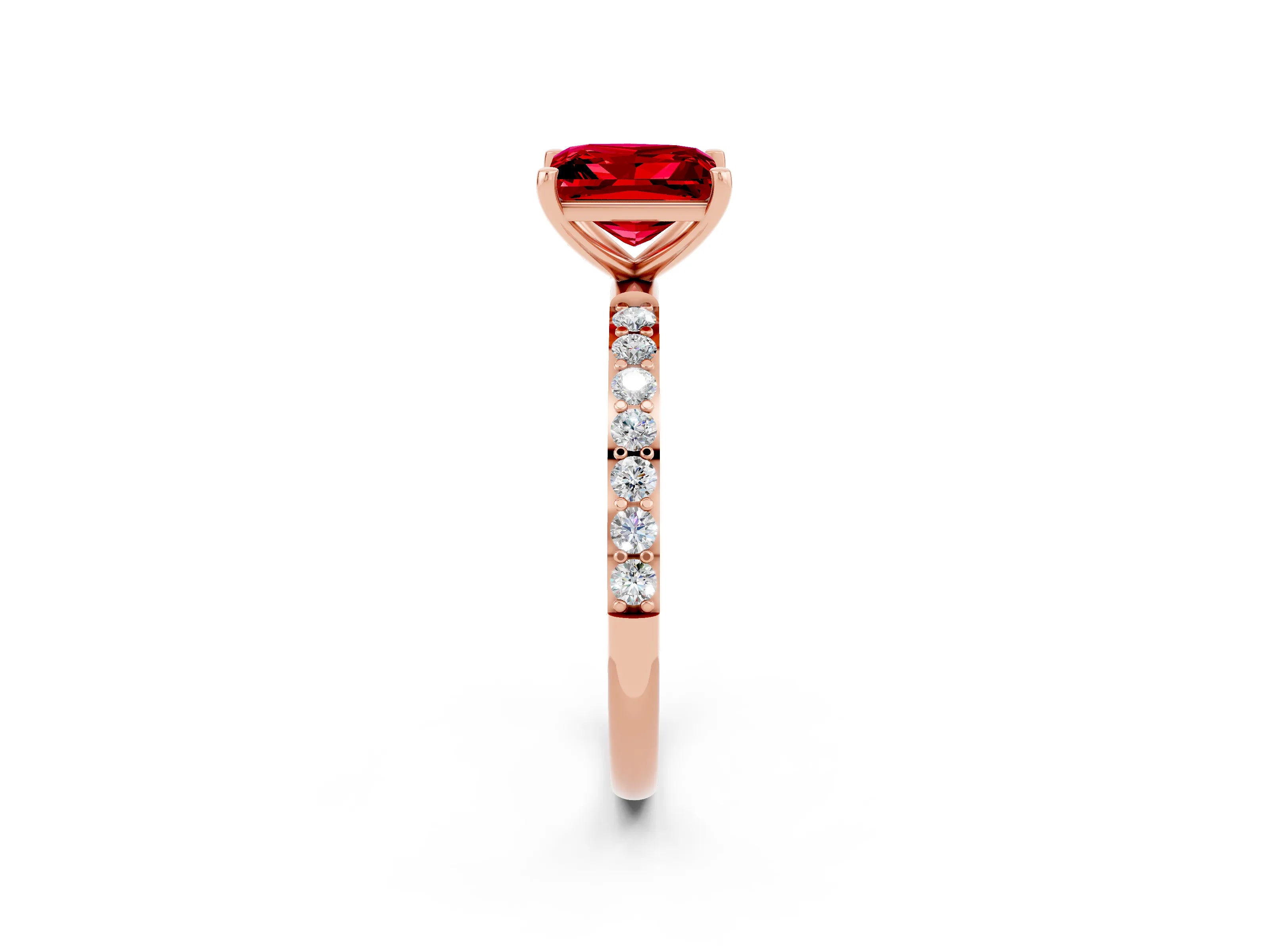 Rose gold Princess Cut Ruby Solitaire Ring with Pave Band and Four Prong Setting_26