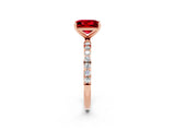 Rose gold Princess Cut Ruby Solitaire Ring with Pave Band and Four Prong Setting_26