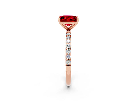 Rose gold Princess Cut Ruby Solitaire Ring with Pave Band and Four Prong Setting_26