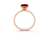 Rose gold Princess Cut Ruby Solitaire Ring with Pave Band and Four Prong Setting_27