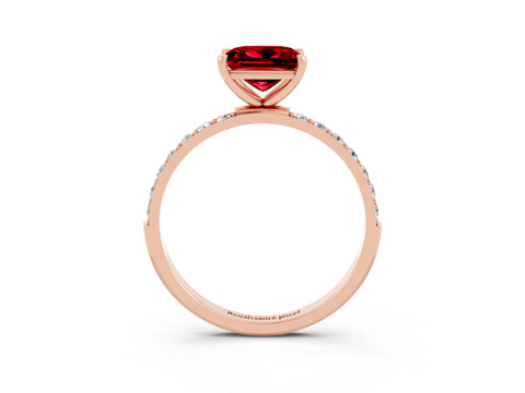 Rose gold Princess Cut Ruby Solitaire Ring with Pave Band and Four Prong Setting_27
