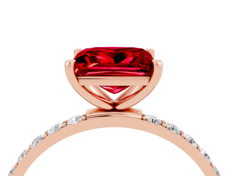 Rose gold Princess Cut Ruby Solitaire Ring with Pave Band and Four Prong Setting_28