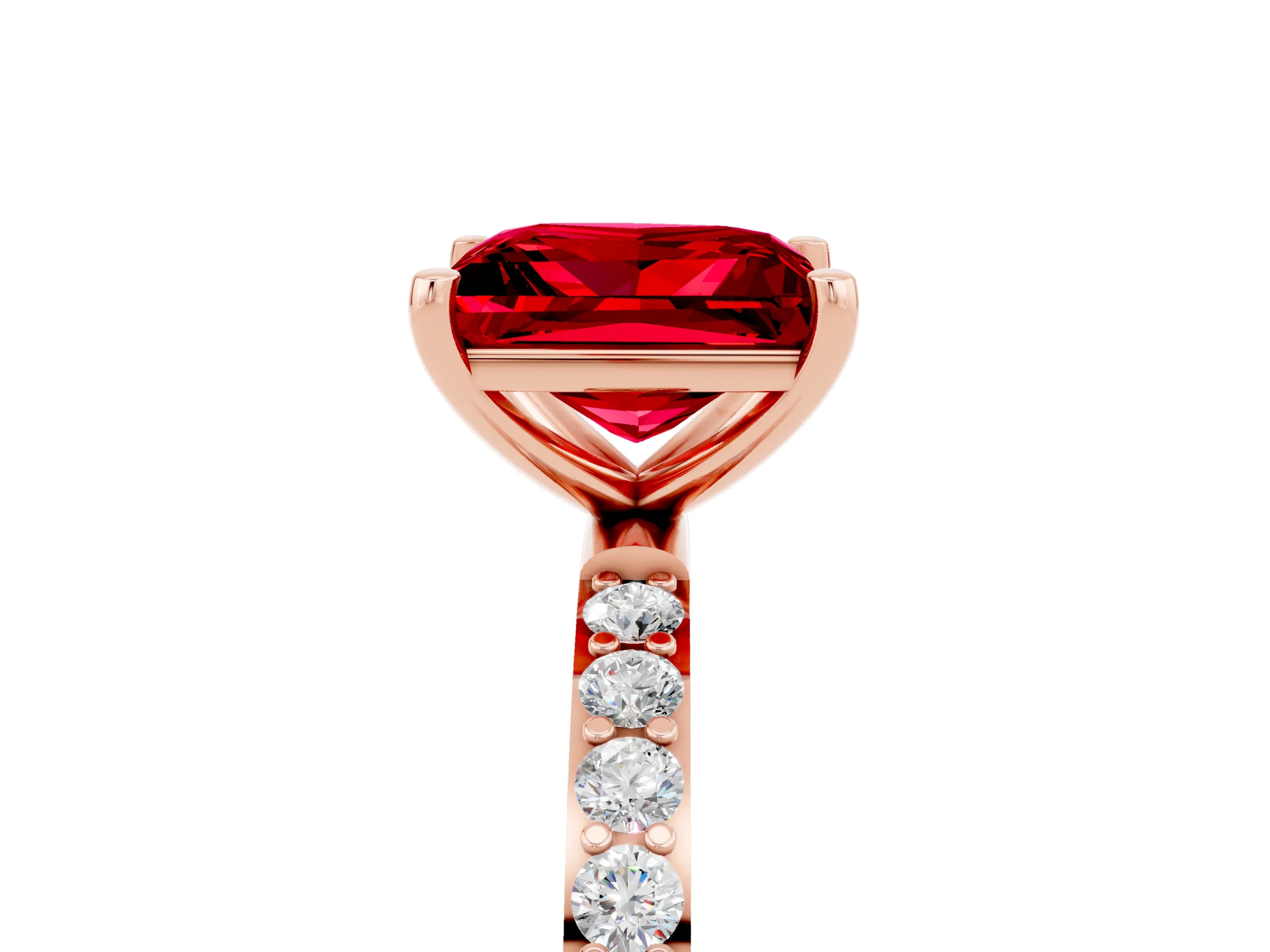 Rose gold Princess Cut Ruby Solitaire Ring with Pave Band and Four Prong Setting_29
