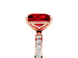 Rose gold Princess Cut Ruby Solitaire Ring with Pave Band and Four Prong Setting_29