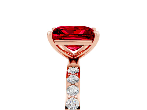 Rose gold Princess Cut Ruby Solitaire Ring with Pave Band and Four Prong Setting_29