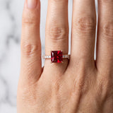 Rose gold Princess Cut Ruby Solitaire Ring with Round  Pavé Band and Four-Prong Setting_42