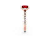 Rose gold Princess Cut Ruby Solitaire Ring with Round  Pavé Band and Four-Prong Setting_46