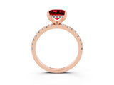 Rose gold Princess Cut Ruby Solitaire Ring with Round  Pavé Band and Four-Prong Setting_47