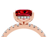 Rose gold Princess Cut Ruby Solitaire Ring with Round  Pavé Band and Four-Prong Setting_48