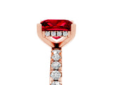 Rose gold Princess Cut Ruby Solitaire Ring with Round  Pavé Band and Four-Prong Setting_49