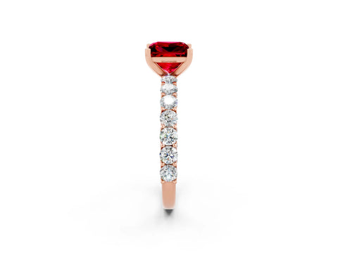 Rose gold Princess Cut Ruby Solitaire Ring with Shared Prong Pavé Band and Four-Prong Setting_2