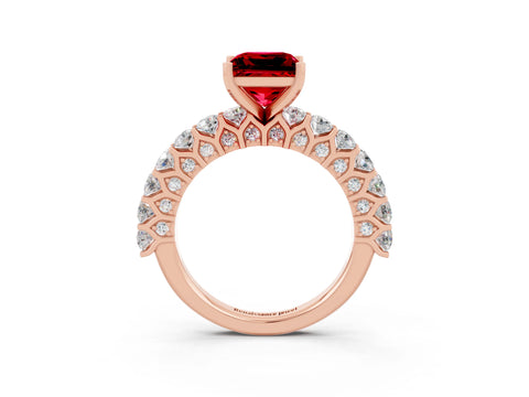 Rose gold Princess Cut Ruby Solitaire Ring with Shared Prong Pavé Band and Four-Prong Setting_3
