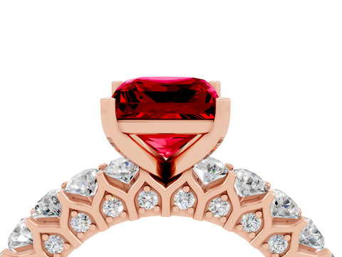 Rose gold Princess Cut Ruby Solitaire Ring with Shared Prong Pavé Band and Four-Prong Setting_4