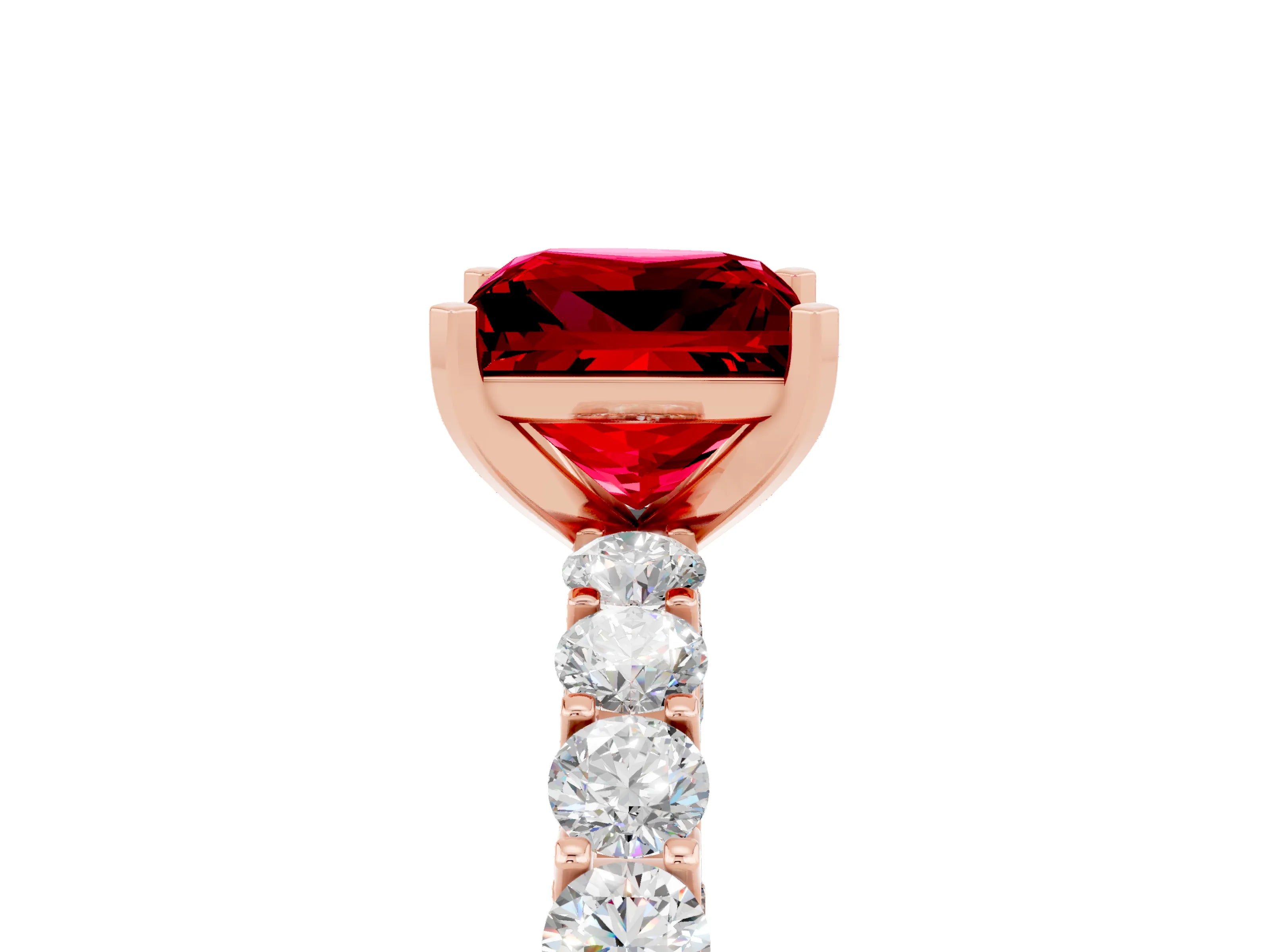 Rose gold Princess Cut Ruby Solitaire Ring with Shared Prong Pavé Band and Four-Prong Setting_5