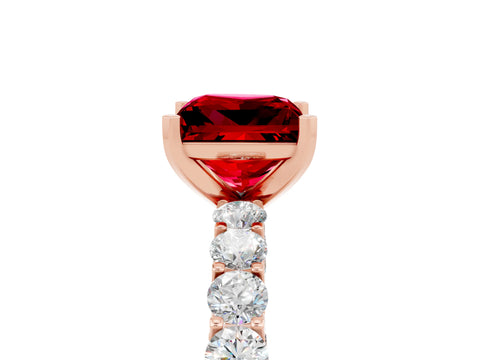 Rose gold Princess Cut Ruby Solitaire Ring with Shared Prong Pavé Band and Four-Prong Setting_5