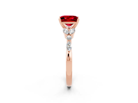 Rose gold Princess Cut Ruby Solitaire Ring with Side Stones and Four-Prong Setting_14