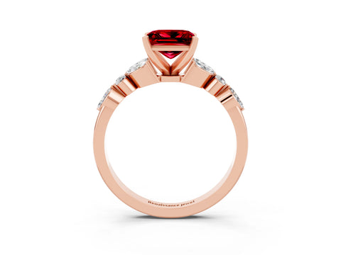 Rose gold Princess Cut Ruby Solitaire Ring with Side Stones and Four-Prong Setting_15