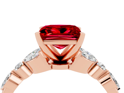 Rose gold Princess Cut Ruby Solitaire Ring with Side Stones and Four-Prong Setting_16