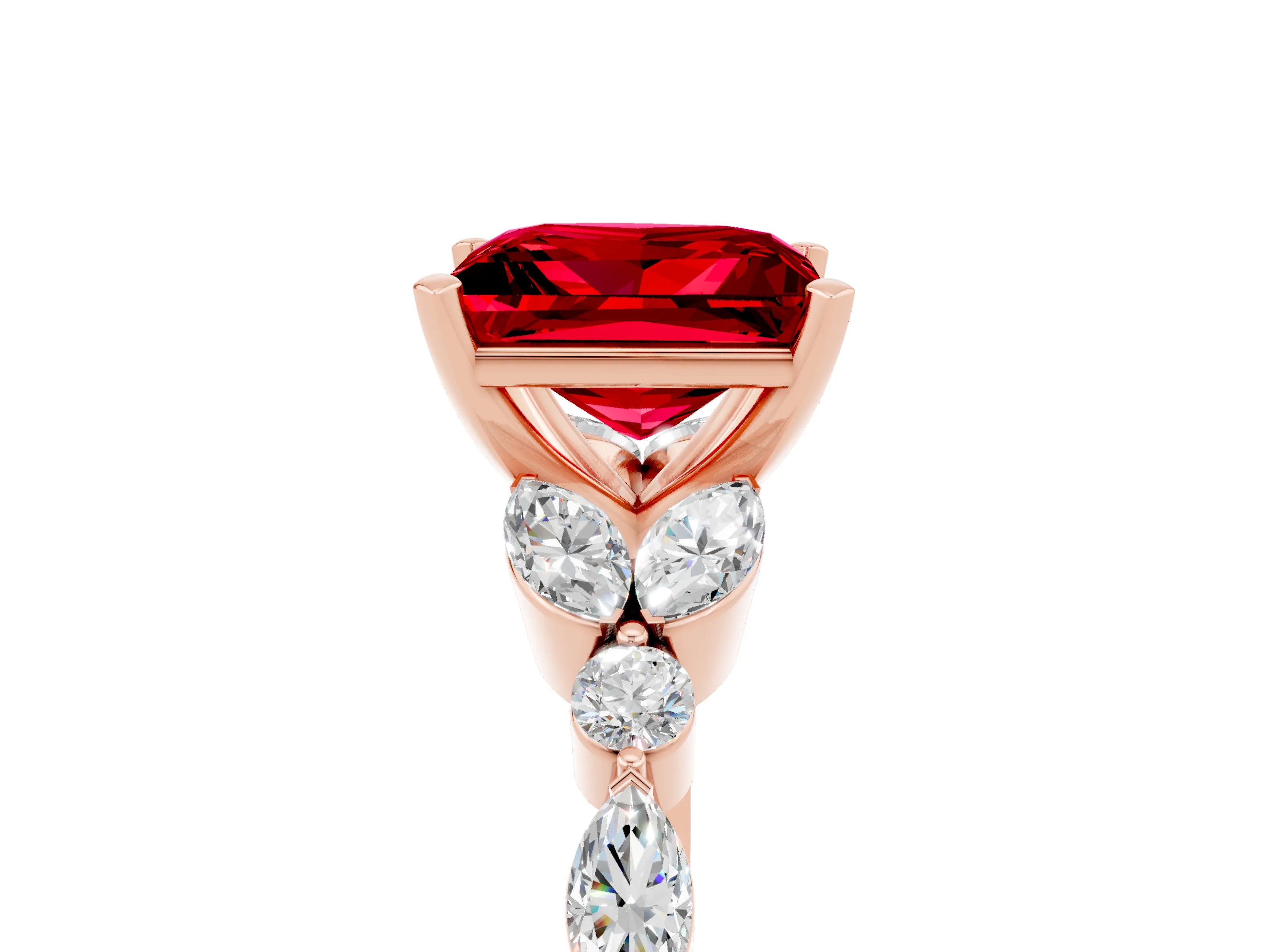 Rose gold Princess Cut Ruby Solitaire Ring with Side Stones and Four-Prong Setting_17