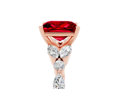 Rose gold Princess Cut Ruby Solitaire Ring with Side Stones and Four-Prong Setting_17