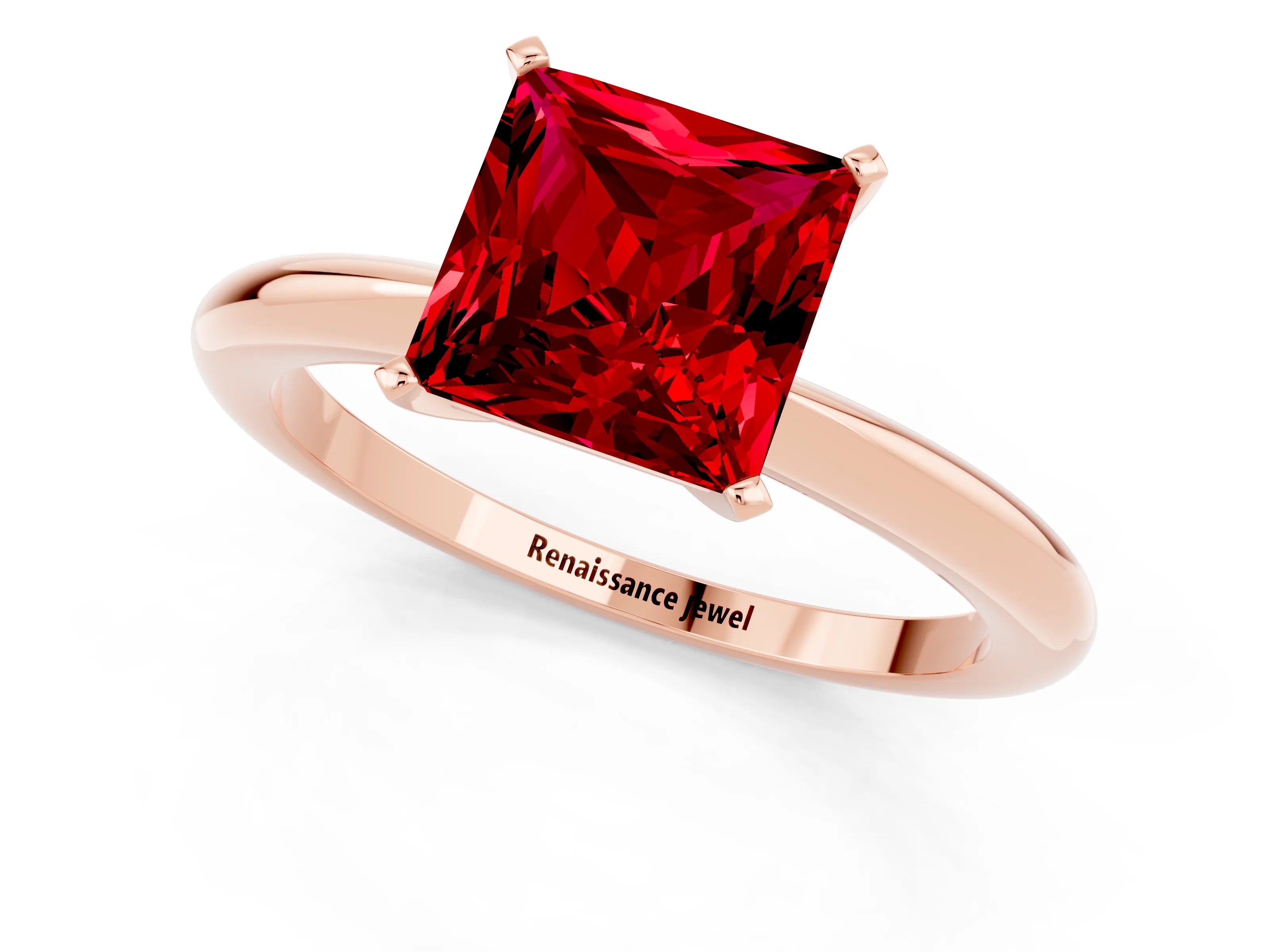 Rose gold Princess Cut Ruby Solitaire Ring with Six-Prong Setting and Classic Band_1