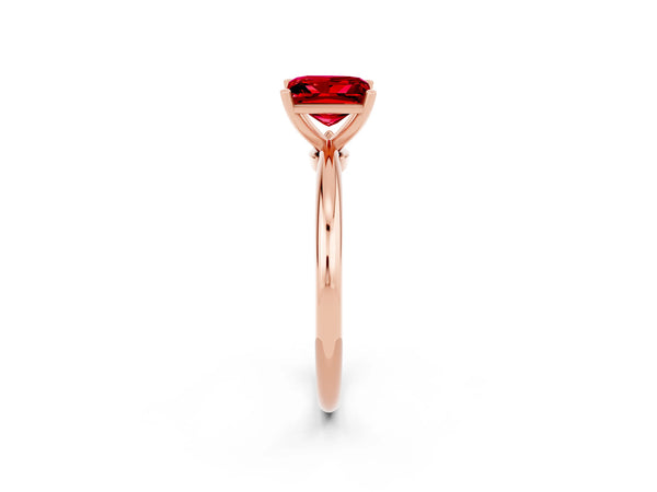 Rose gold Princess Cut Ruby Solitaire Ring with Six-Prong Setting and Classic Band