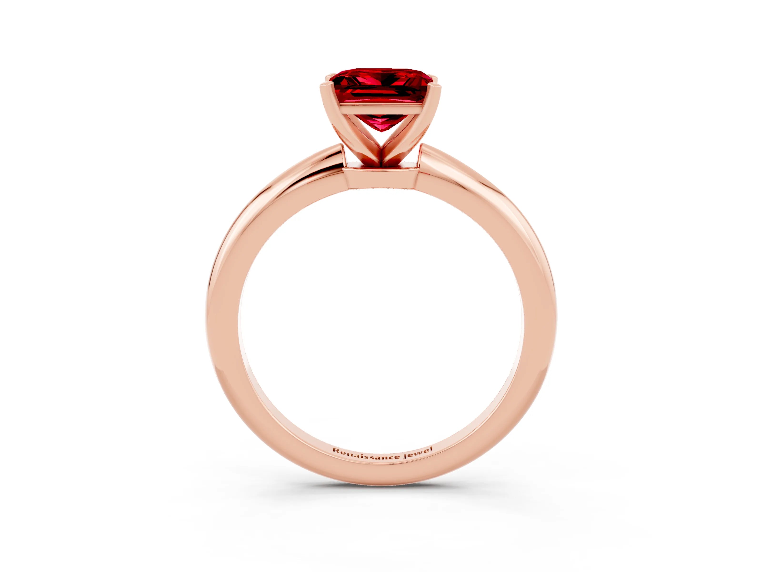 Rose gold Princess Cut Ruby Solitaire Ring with Six-Prong Setting and Classic Band_3