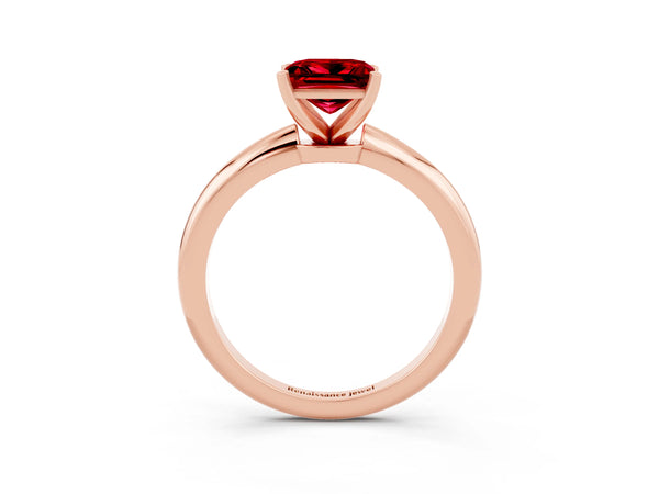 Rose gold Princess Cut Ruby Solitaire Ring with Six-Prong Setting and Classic Band