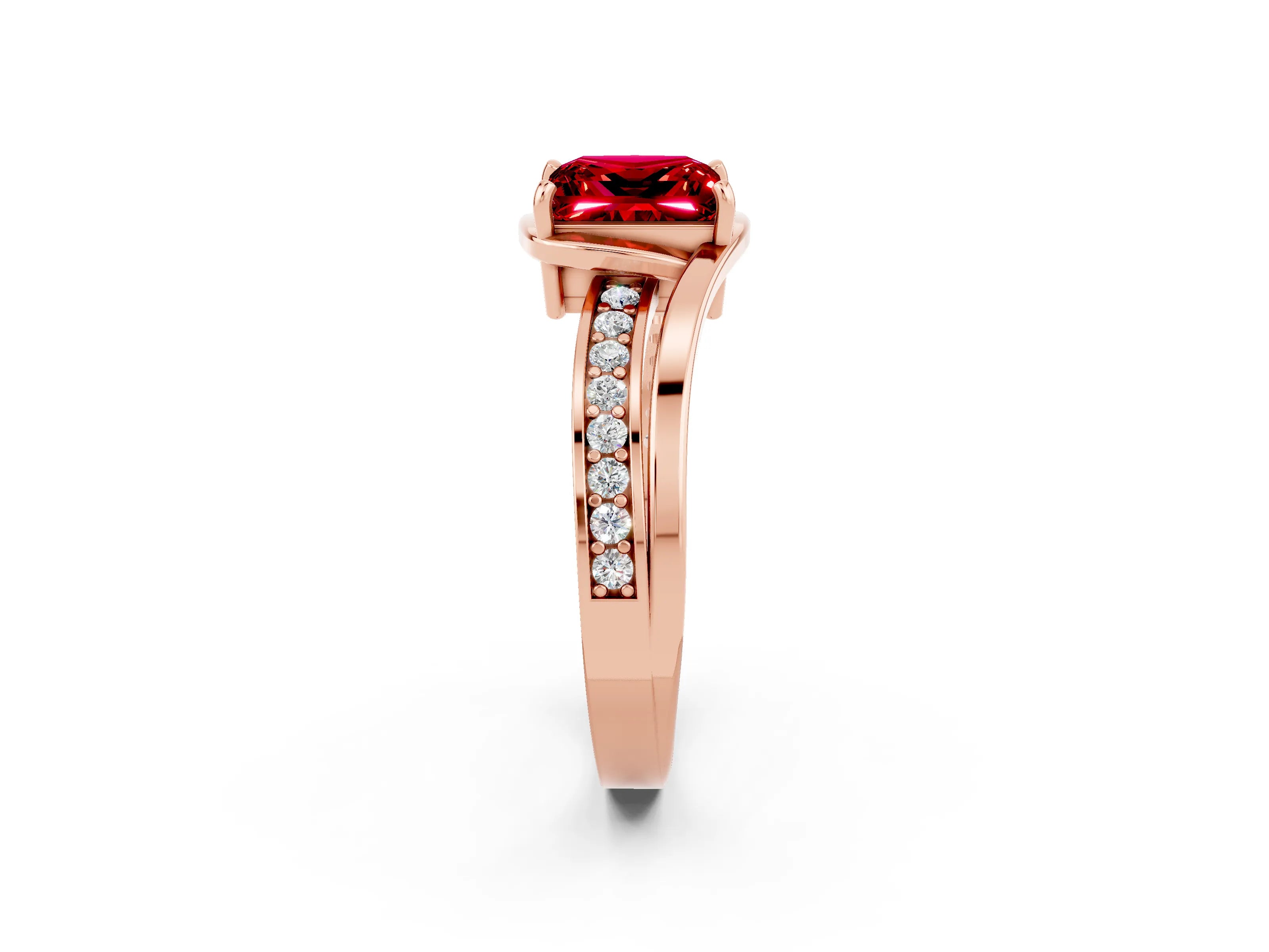 Rose gold Princess Cut Ruby Solitaire Ring with Split Shank and Prong Setting_2