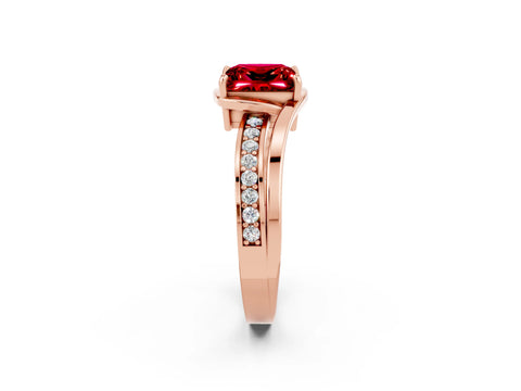 Rose gold Princess Cut Ruby Solitaire Ring with Split Shank and Prong Setting_2
