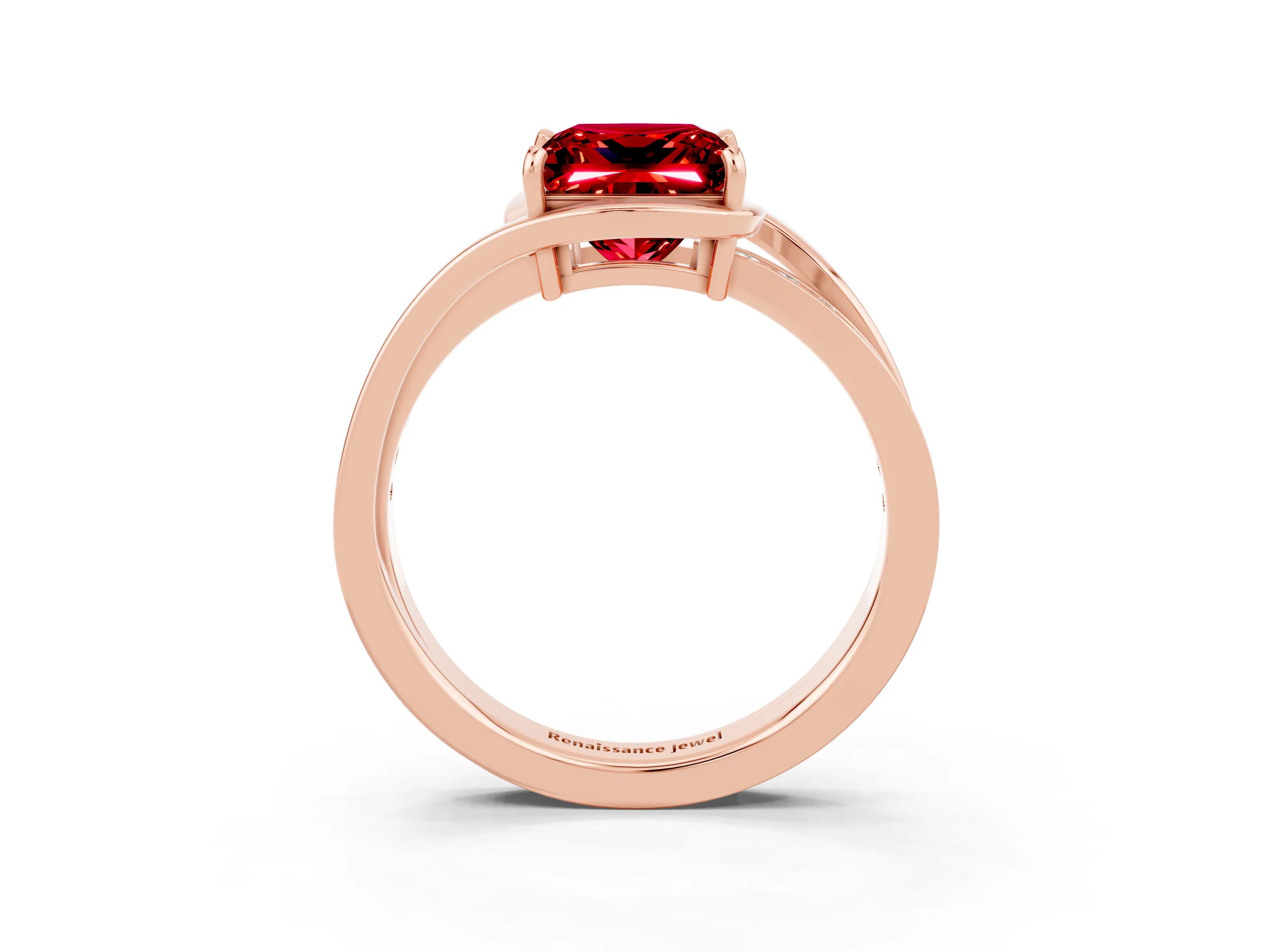 Rose gold Princess Cut Ruby Solitaire Ring with Split Shank and Prong Setting_3