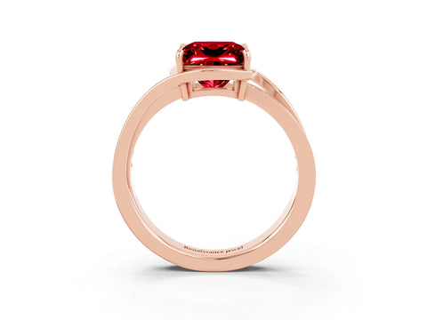 Rose gold Princess Cut Ruby Solitaire Ring with Split Shank and Prong Setting_3